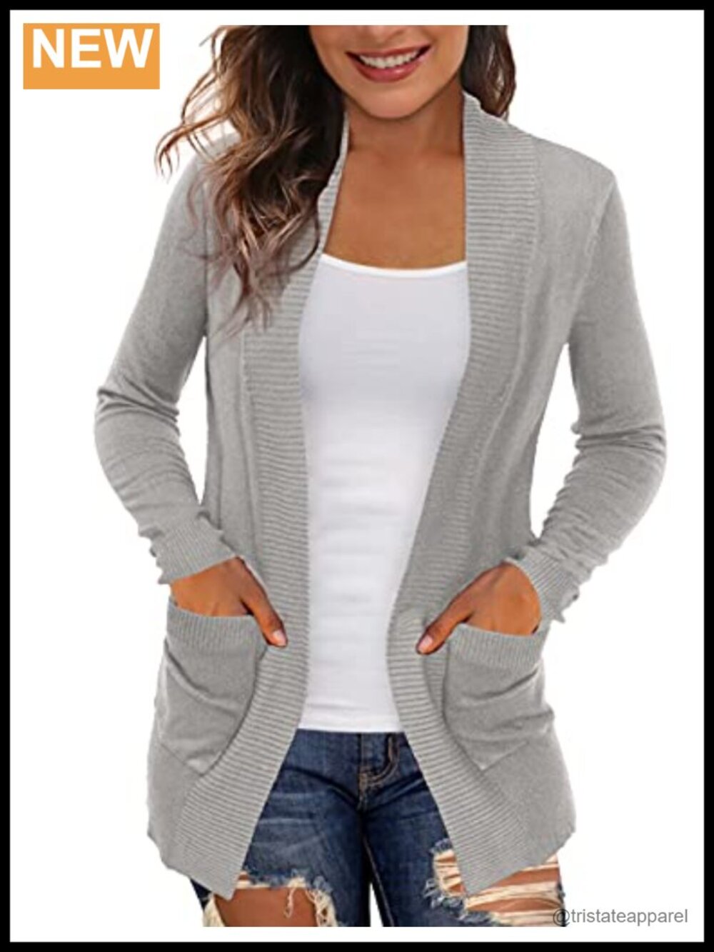 Open Front Cardigan Sweater with Pockets Lightweight Knit Layer